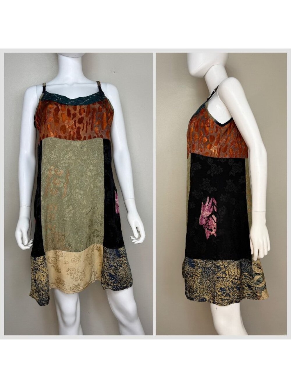 Vintage 1990s Boho Patchwork Slip Dress, Size Medium/Large